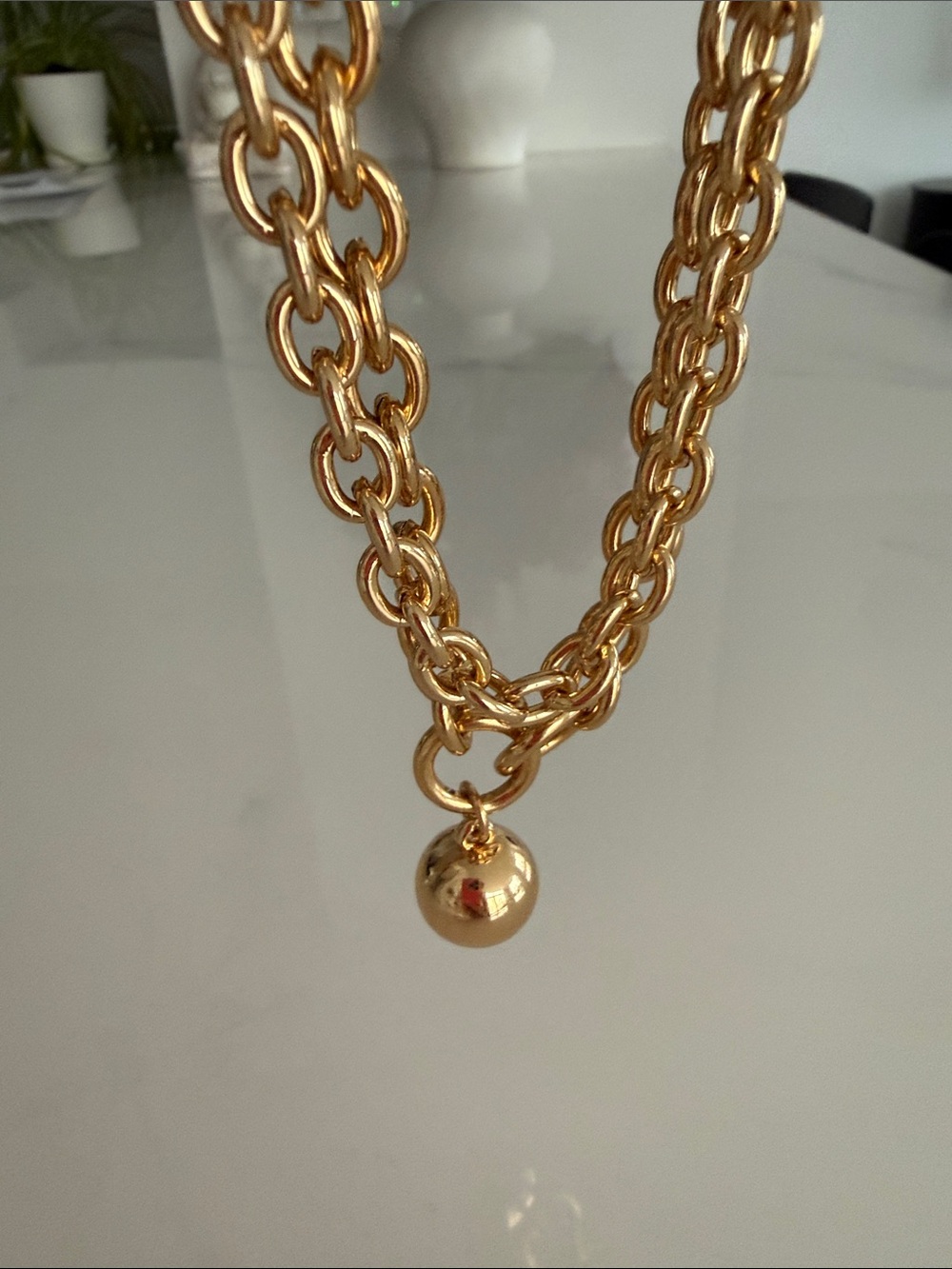 Gold Double-Row Chain Necklace with Pendant